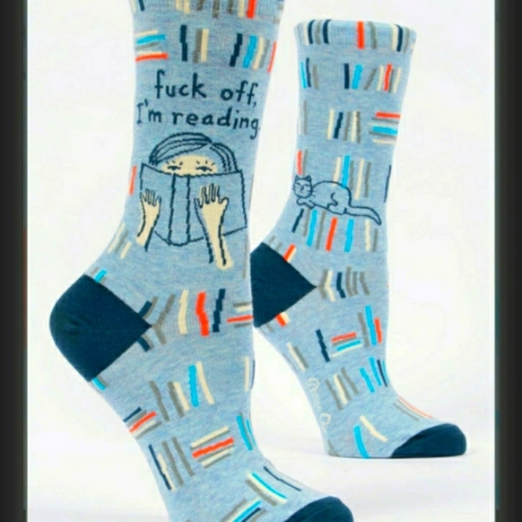BLUE Q Fuck Off, I'm Reading W-Crew Socks - Picture 1 of 4
